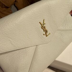 Saint Laurent Ivory Leather Envelope Clutch with Gold YSL Hardware